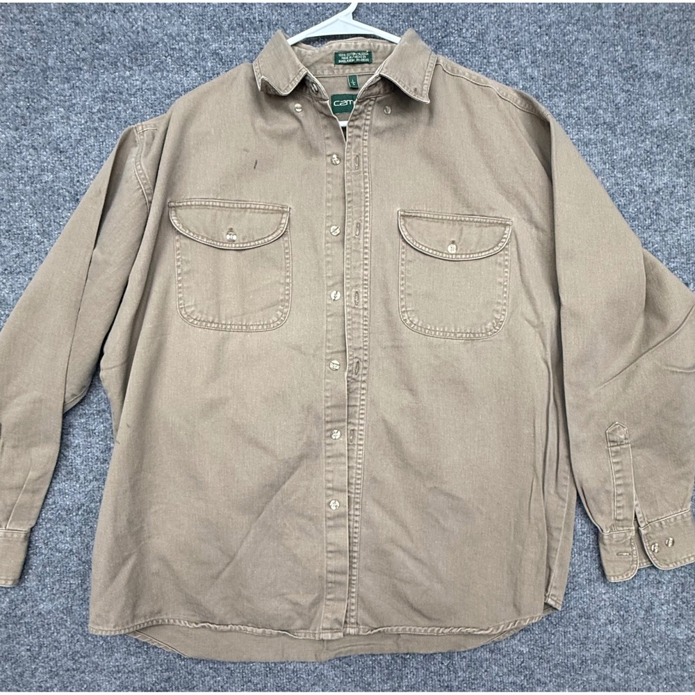 Campus Mens Khaki Tan Cotton Twill Long Sleeve Button Down Work Shirt Large